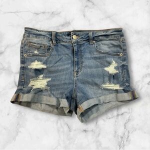 Aeropostale Blue Distressed Jean Shorts Mid-Rise